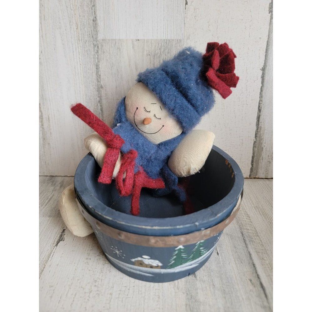Vintage snowman candy wooden Bowl‎ xmas scene figure